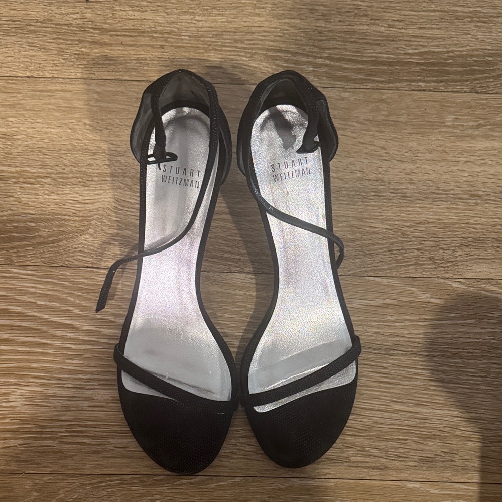 Stuart Weitzman Black Strappy Ankle-Tie Heels